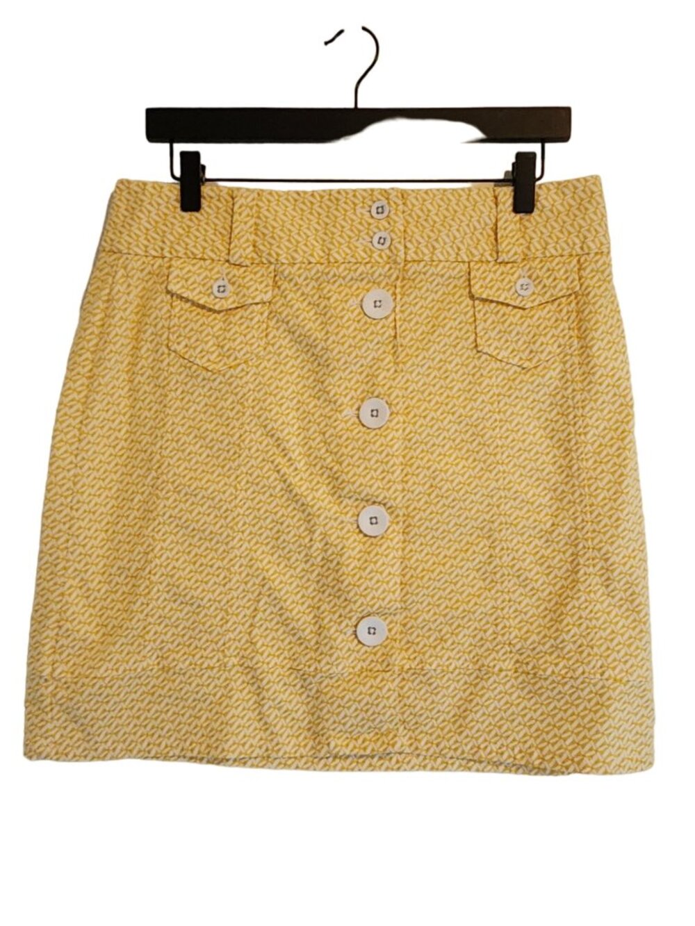 L L Bean Yellow Print Button front Skirt Womens size 10